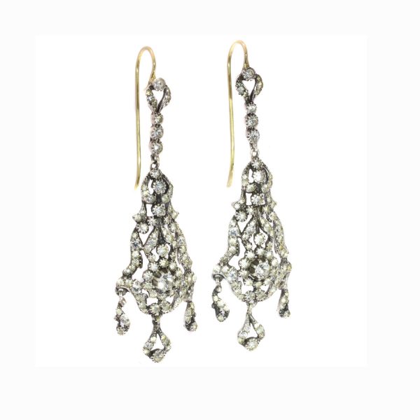 Antique Victorian Chandelier Paste and Silver Drop Earrings, Circa 1880