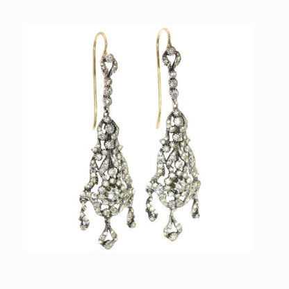 Antique Victorian Chandelier Paste and Silver Drop Earrings, Circa 1880