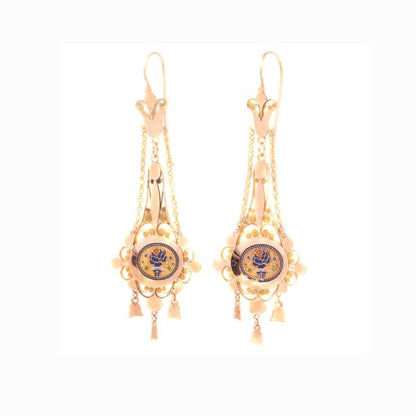 Georgian / Regency Enamel Filigree 18ct Gold Drop Earrings, Circa 1820