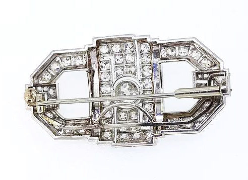 Vintage French Diamond Cartouche Brooch, 2.75 carat total, Platinum