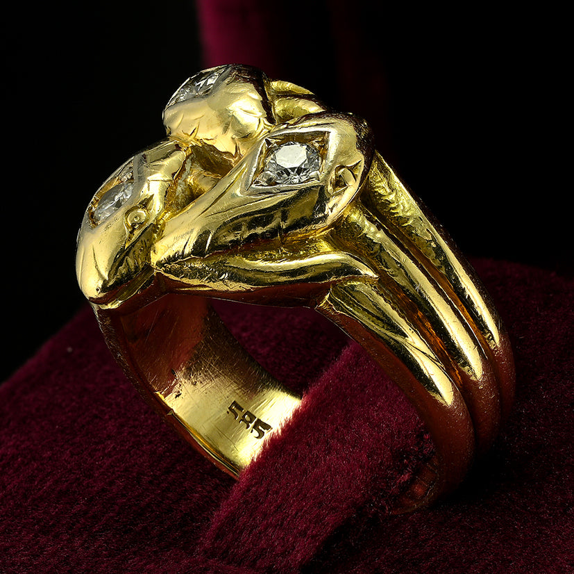 Antique 0.45ct Diamond Set 14ct Yellow Gold Snake Ring