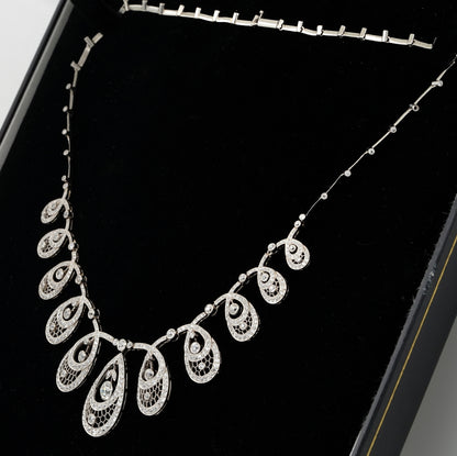 Edwardian Antique 8.50ct Old Cut Diamond Graduated Cluster Drop Necklace in Platinum