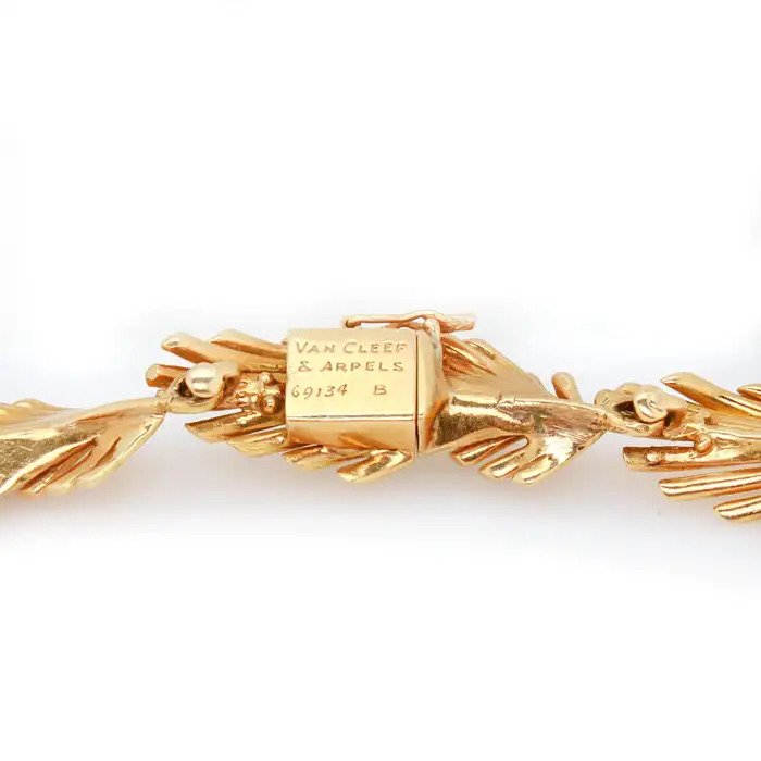Vintage 1950s Van Cleef Arpels Diamond Set Gold Palm Leaf Feather Link Collar Necklace