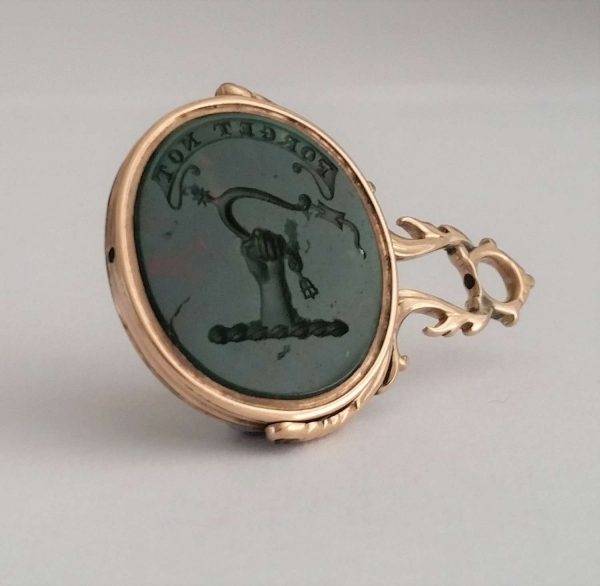 Antique Georgian Carved Bloodstone Oval Swivel Seal, Circa 1780