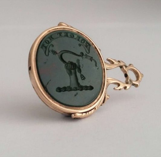 Antique Georgian Carved Bloodstone Oval Swivel Seal, Circa 1780