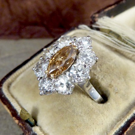 Marquise Cognac Diamond Cluster Ring, 2.97 carat total, 18ct White Gold