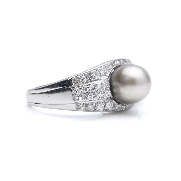 Natural Saltwater Pearl and Diamond Dress Ring with Certificate