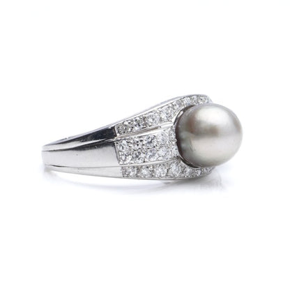 Natural Saltwater Pearl and Diamond Dress Ring with Certificate