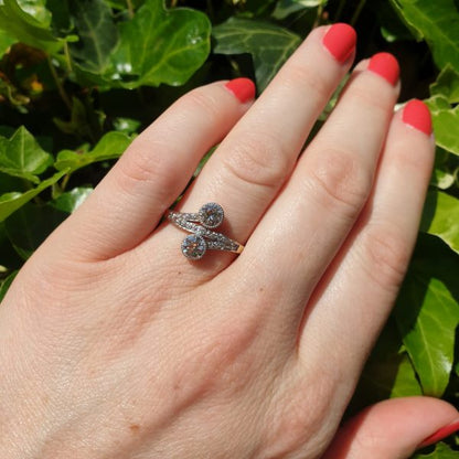 Antique Edwardian Old Cut Diamond Two Stone Toi et Moi Ring, 1.20 carats