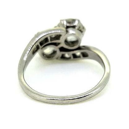 Antique Old Cut Diamond Toi et Moi Two Stone Crossover Engagement Ring in Platinum, 2.50 carat total