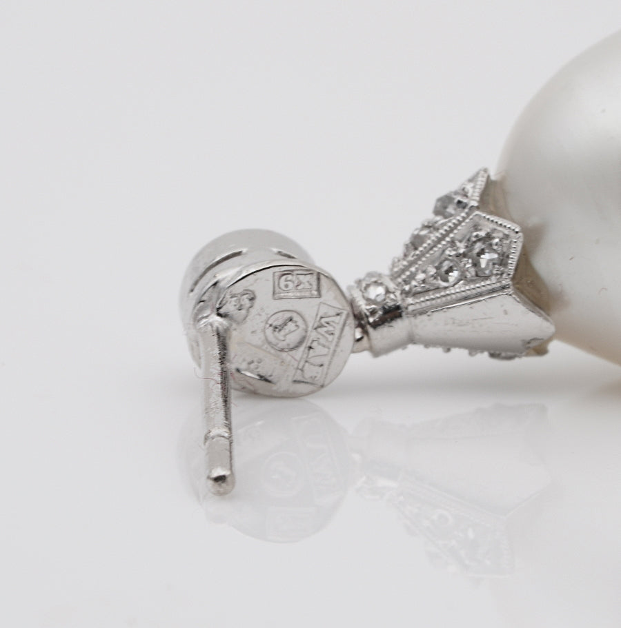 Art Deco South Sea Pearl and Diamond Drop Earrings