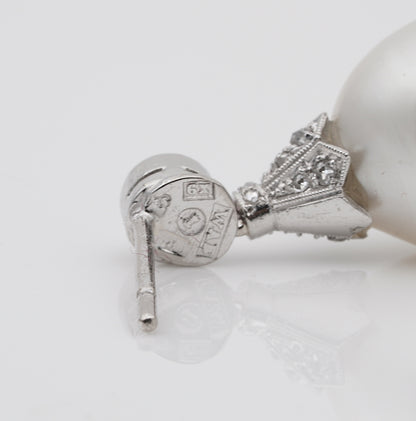 Art Deco South Sea Pearl and Diamond Drop Earrings