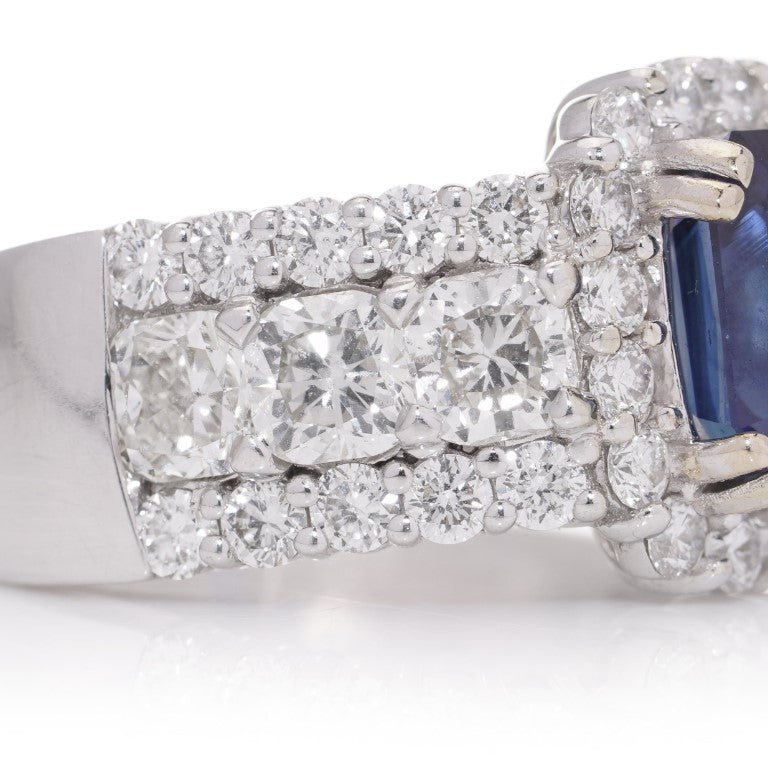GIA Certified 2.81ct Natural Sapphire and 3.62cts Diamond Cluster Dress Engagement Ring