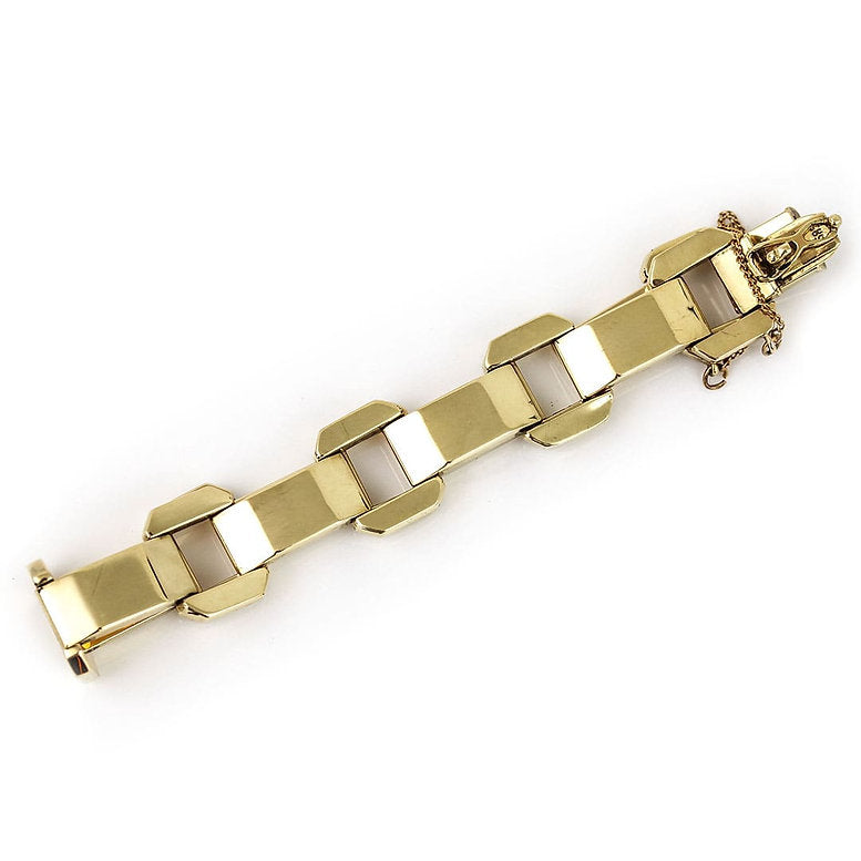 Vintage French Retro Gold Flat Link Tank Bracelet