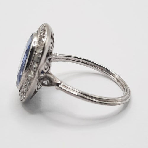 Vintage Art Deco 6ct Ceylon Sapphire and Diamond Cluster Ring