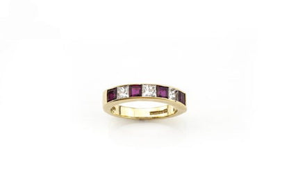 Garrard Princess Cut Ruby and Diamond Half Eternity Ring, in 18ct Gold