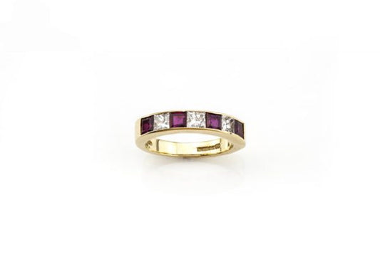 Garrard Princess Cut Ruby and Diamond Half Eternity Ring, in 18ct Gold