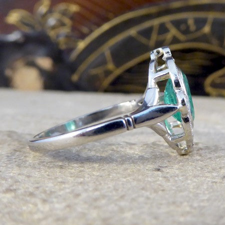 Art Deco Style Emerald and Diamond Cluster Plaque Ring, 1.35cts