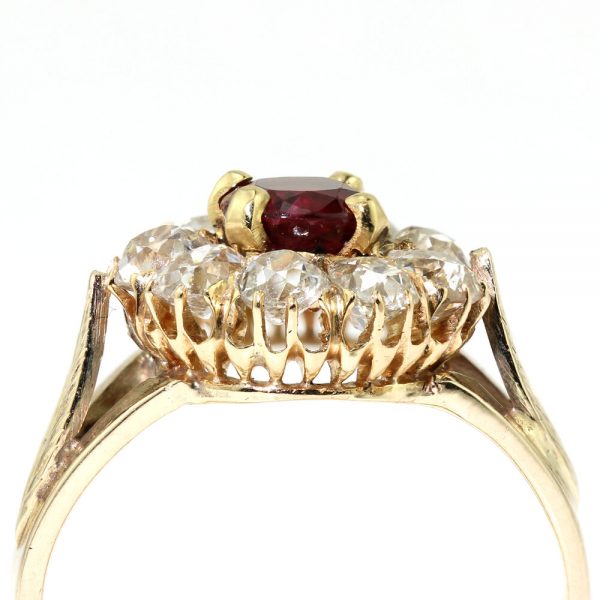 Antique Ruby and Old Cut Diamond Cluster Ring, R0.75ct D1.35ct