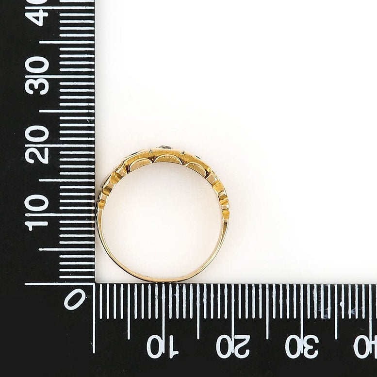 Victorian Antique Old Cut Diamond and Ruby Trilogy Gypsy Ring in 18ct Yellow Gold