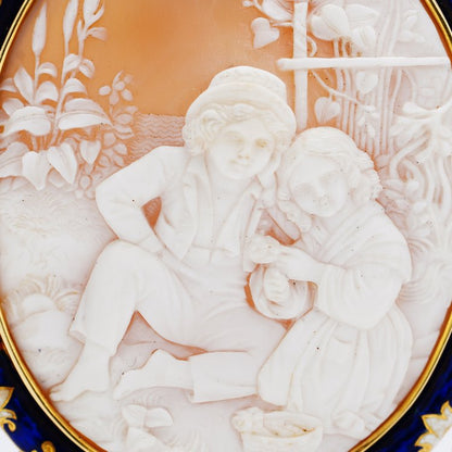 Antique Victorian 15ct Gold Blue Enamel Cameo Brooch