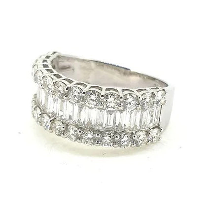 Baguette and Brilliant Diamond Cluster Half Eternity Band Ring, 2 carat total