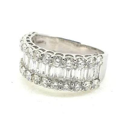 Baguette and Brilliant Diamond Cluster Half Eternity Band Ring, 2 carat total
