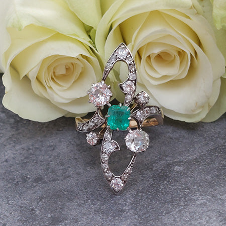 Antique Art Nouveau Emerald and Diamond Ring