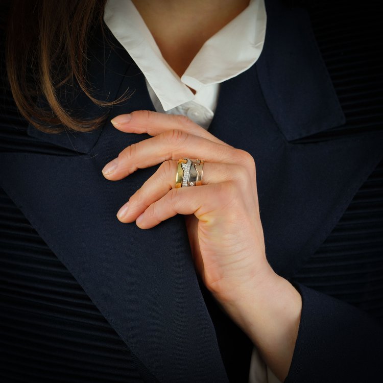 Georg Jensen Fusion 18ct Gold Four Piece Ring with Diamonds