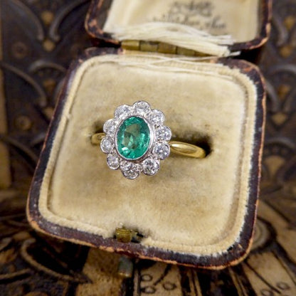 Emerald and Diamond Cluster Ring in 18ct Gold