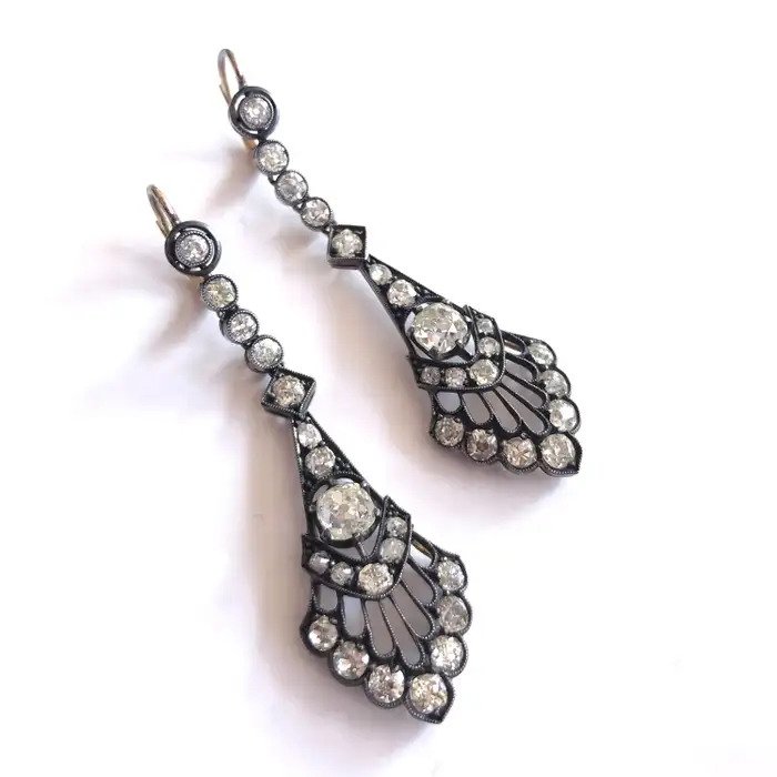 Victorian Antique 6ct Old Mine Cut Diamond Drop Earrings