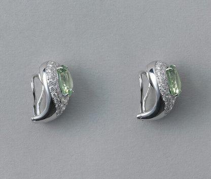 Contemporary Green Tourmaline and Diamond Cluster Stud Earrings