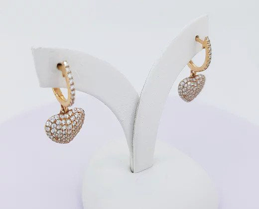 Diamond Heart Drop Earrings, 0.90 carats, in 18ct Yellow Gold