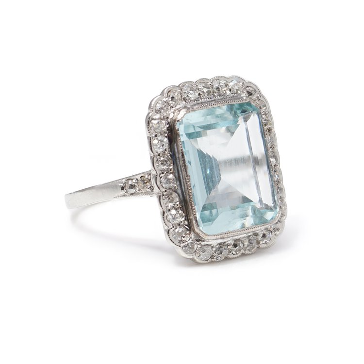 Antique Edwardian 5.5ct Aquamarine and Diamond Cluster Ring