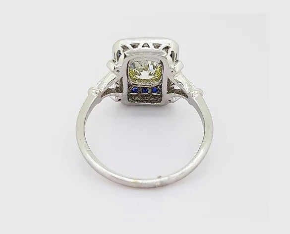 Vintage 1.25ct Old Cut Diamond and Sapphire Panel Ring, 18ct Gold