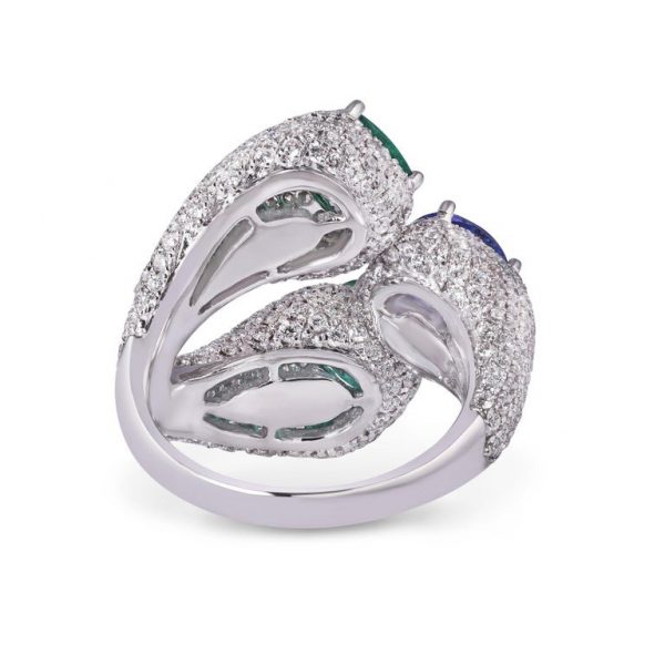 Diamond, Emerald and Tanzanite Cocktail Ring, 6.58ct total, 18ct Gold