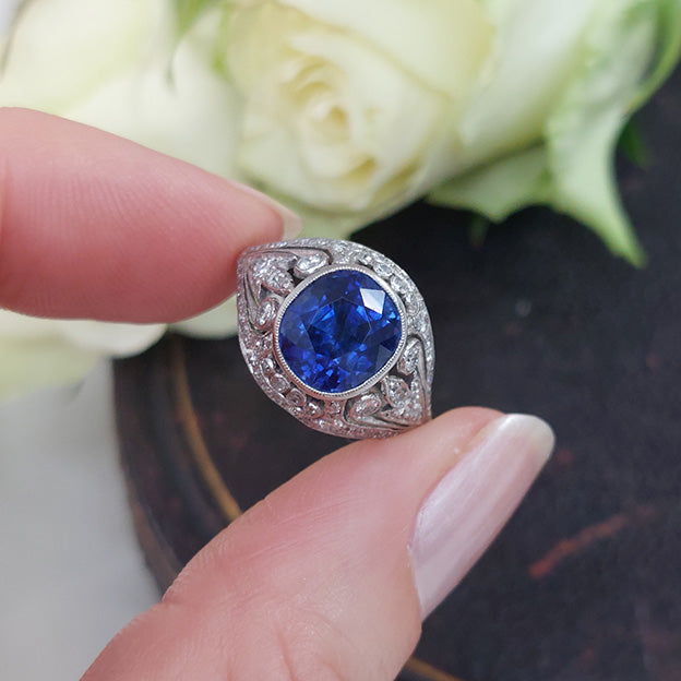A Tillander 4.40ct Ceylon Sapphire and Diamond Domed Dress Ring