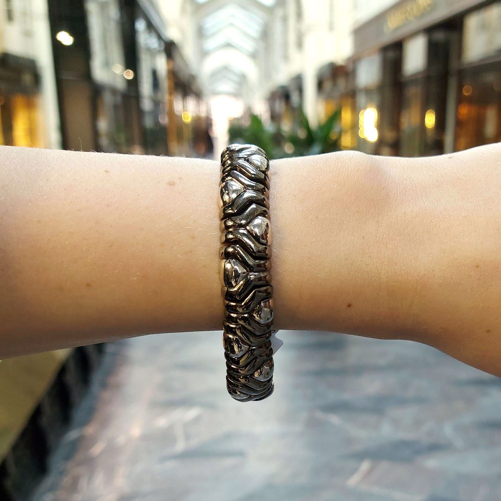 Vintage Italian Aztec Style Mosaic Bracelet in 18ct Black and White Gold