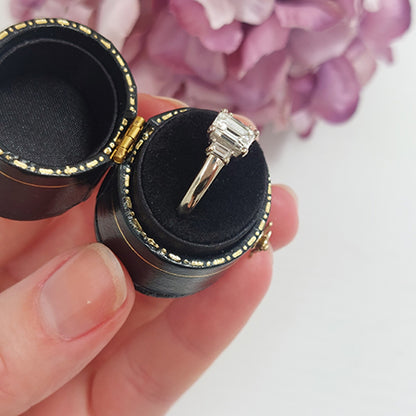 Baguette Diamond Three Stone Engagement Ring, central diamond 1.02 carats