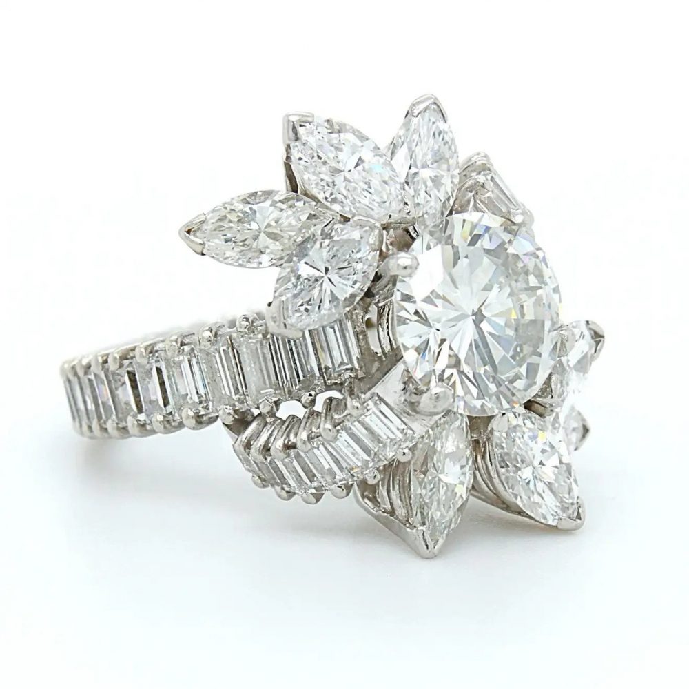 Vintage Certified 2.2ct Diamond Floral Cluster Cocktail Ring in Platinum