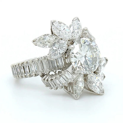 Vintage Certified 2.2ct Diamond Floral Cluster Cocktail Ring in Platinum