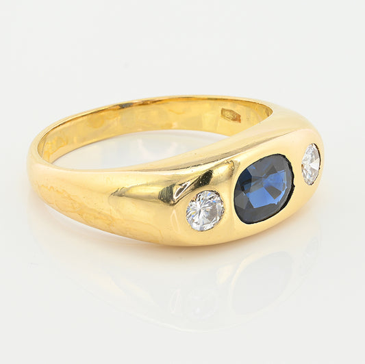 Vintage 1.20ct Sapphire and Diamond Trilogy Band Ring in 18ct Yellow Gold Unisex Ring