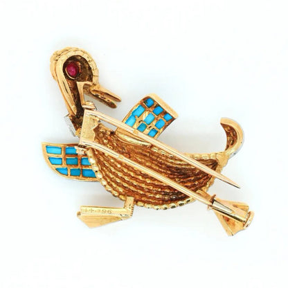 Vintage Boucheron Gem Set Gold Duck Brooch