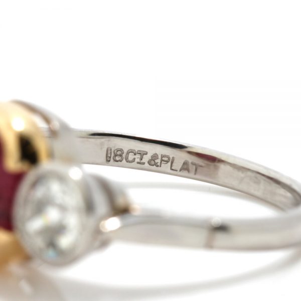 Art Deco 4.52ct Natural Cabochon Ruby and Old Cut Diamond Trilogy Ring, with GCS certificate