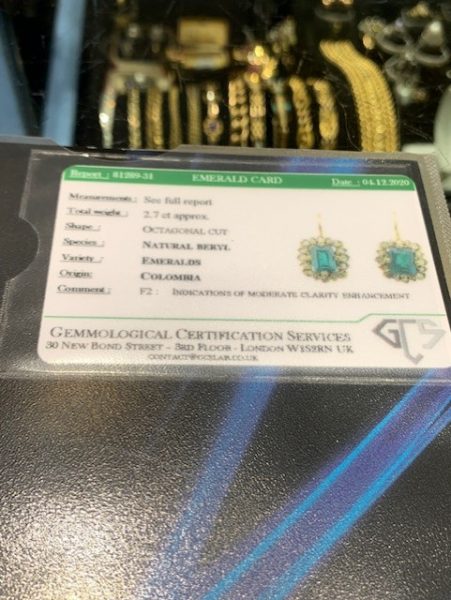 Antique Natural Colombian Emerald and Diamond Cluster Drop Earrings; 2.70cts octagonal-cut Colombian emeralds surrounded by diamonds, with certificate