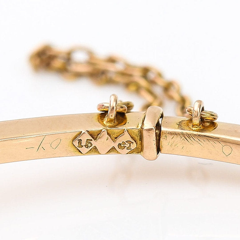 Edwardian Antique Sapphire Diamond 15ct Gold Bangle Bracelet