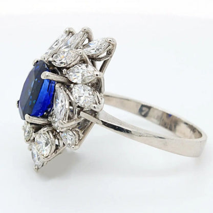 Royal Blue No Heat Burma Sapphire and Diamond Cluster Ring