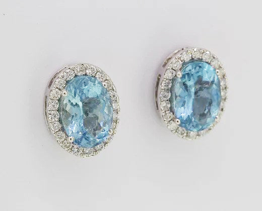 Aquamarine and Diamond Oval Cluster Stud Earrings