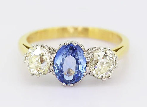 1.20ct Sapphire and 1.35ct Diamond Trilogy Ring, 18ct gold