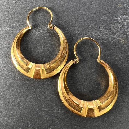 French 18ct Yellow Gold Creole Hoop Earrings
